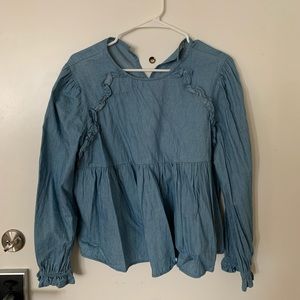 Altar’d State Blue Denim ruffle top
